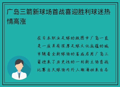 广岛三箭新球场首战喜迎胜利球迷热情高涨 广岛三箭新球场首战喜迎胜利球迷热情高涨